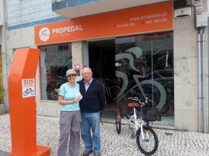 9.  Manuel Rocha and me outside his bicycle shop in Esposende, Portugal