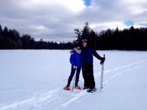 Surprisingly not cold, snow shoeing on Rich Lake.